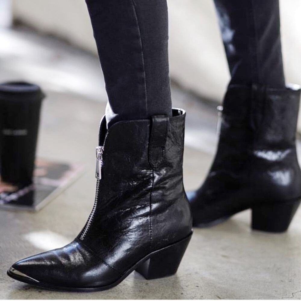 PAIGE Piper Black Leather Western / Moto Zipper Detail Booties Boots Size 9